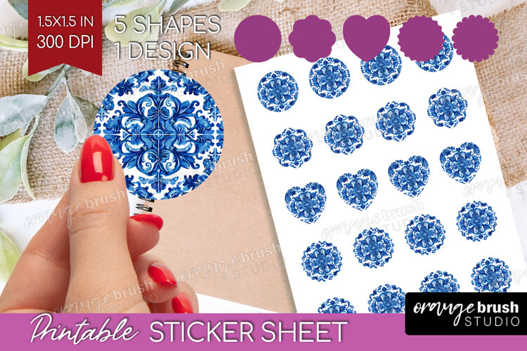 Mediterranean Round Sticker - Italian Tile Printable Sticker example image 1