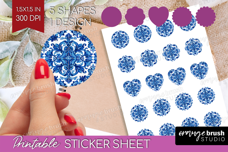 Mediterranean Round Sticker - Italian Tile Printable Sticker