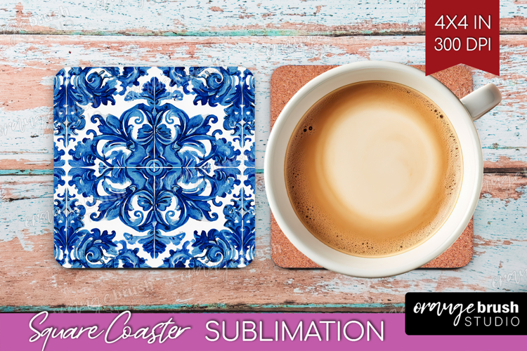 Mediterranean Square Coaster - Italian Tile Coaster PNG