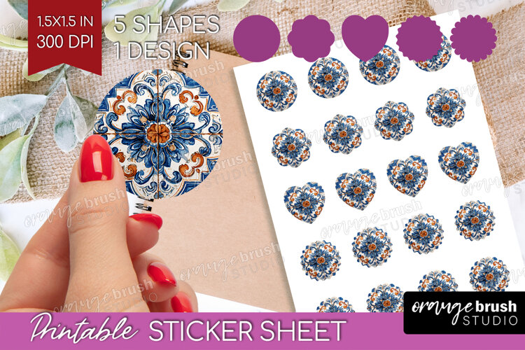 Mediterranean Round Sticker - Italian Tile Printable Sticker example image 1