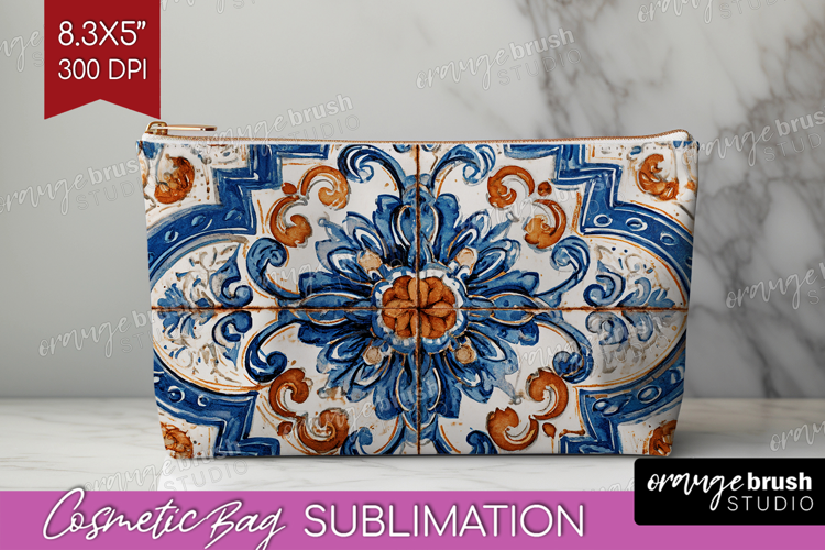 Mediterranean Cosmetic Bag - Italian Tile Makeup Bag PNG