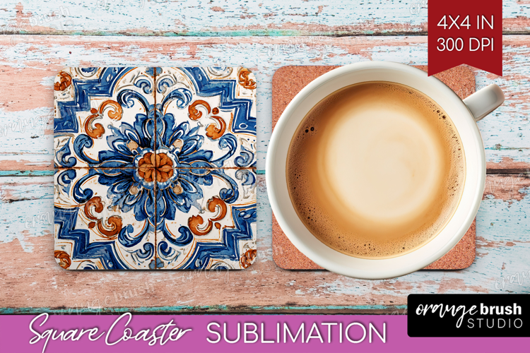 Mediterranean Square Coaster - Italian Tile Coaster PNG