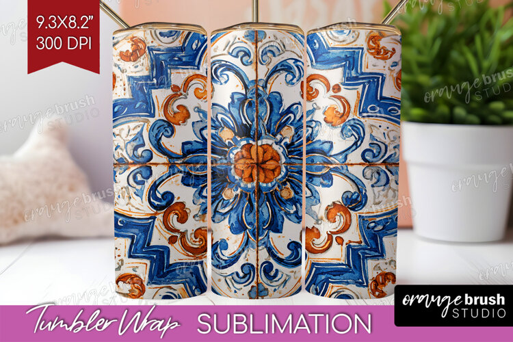 Mediterranean Tumbler Wrap - Italian Tile Tumbler PNG example image 1