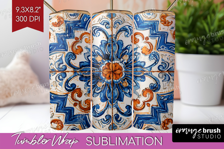 Mediterranean Tumbler Wrap - Italian Tile Tumbler PNG