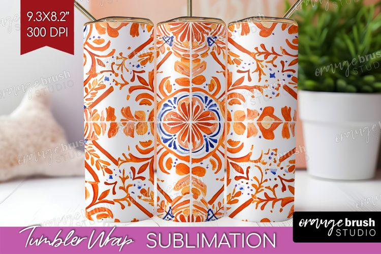 Mediterranean Tumbler Wrap - Italian Tile Tumbler PNG