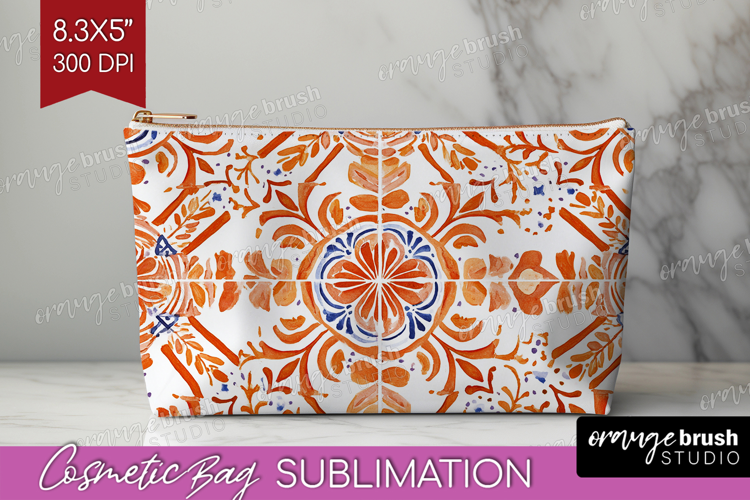 Mediterranean Cosmetic Bag - Italian Tile Makeup Bag PNG