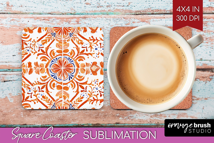 Mediterranean Square Coaster - Italian Tile Coaster PNG