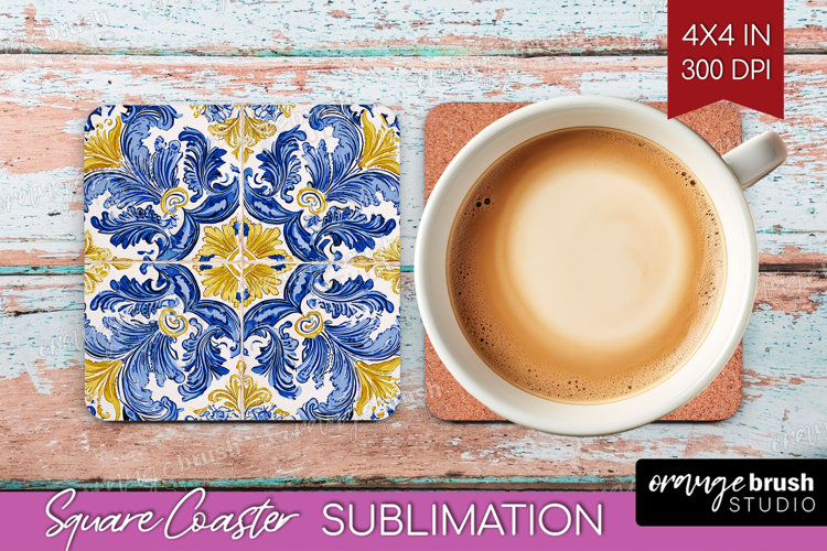 Mediterranean Square Coaster - Italian Tile Coaster PNG