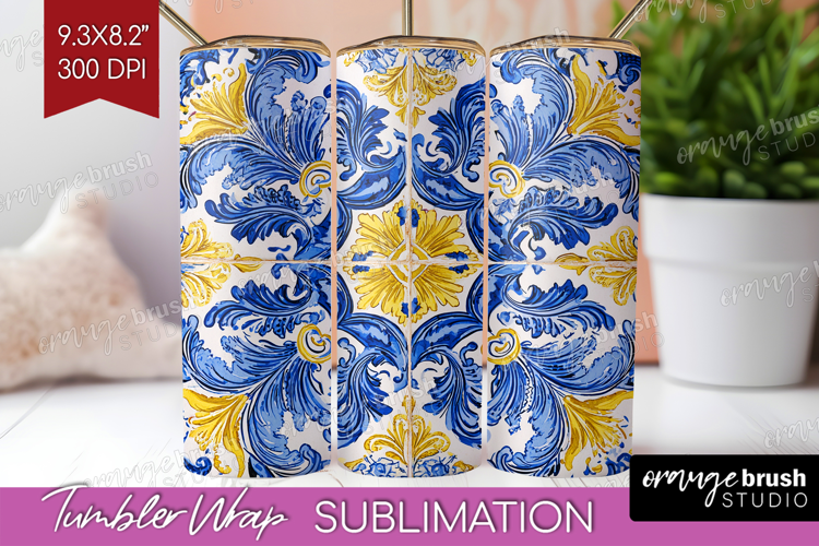 Mediterranean Tumbler Wrap - Italian Tile Tumbler PNG