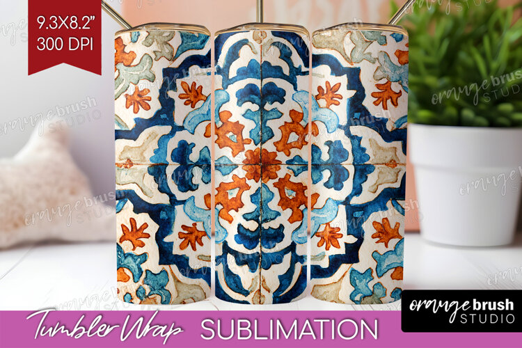 Mediterranean Tumbler Wrap - Italian Tile Tumbler PNG example image 1