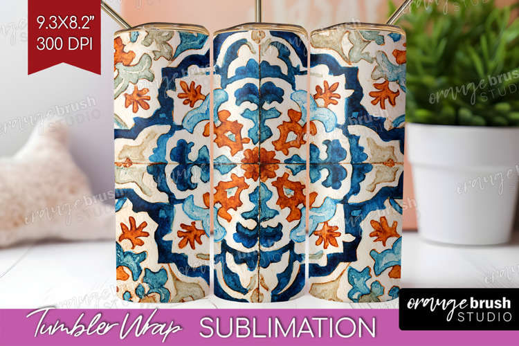 Mediterranean Tumbler Wrap - Italian Tile Tumbler PNG