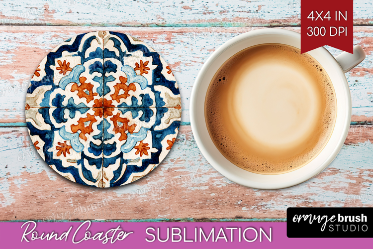 Mediterranean Round Coaster - Italian Tile Coaster PNG