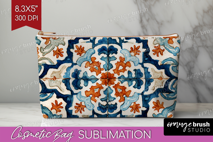 Mediterranean Cosmetic Bag - Italian Tile Makeup Bag PNG