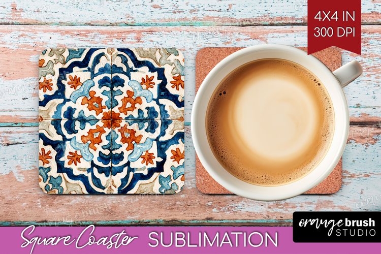 Mediterranean Square Coaster - Italian Tile Coaster PNG