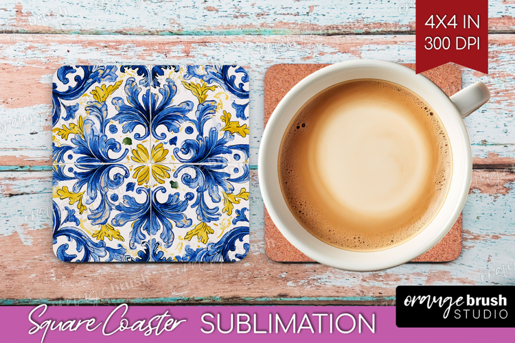 Mediterranean Square Coaster - Italian Tile Coaster PNG