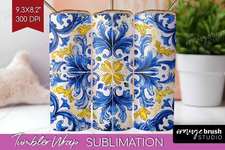 Mediterranean Tumbler Wrap - Italian Tile Tumbler PNG