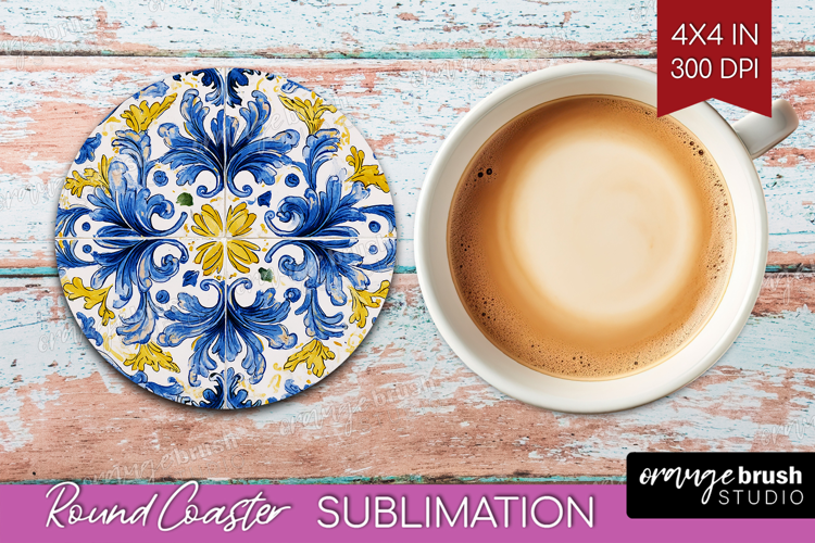 Mediterranean Round Coaster - Italian Tile Coaster PNG