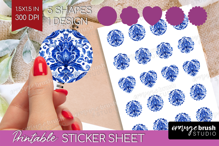 Mediterranean Round Sticker - Italian Tile Printable Sticker