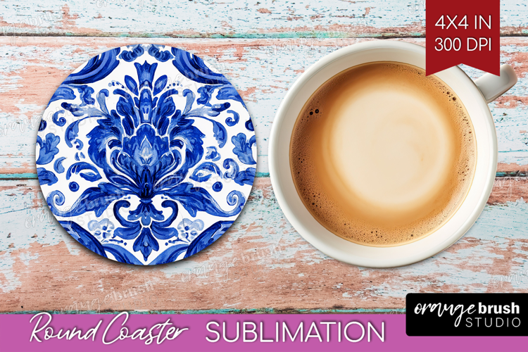 Mediterranean Round Coaster - Italian Tile Coaster PNG