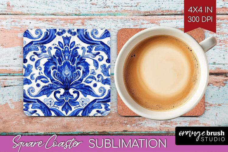 Mediterranean Square Coaster - Italian Tile Coaster PNG example image 1