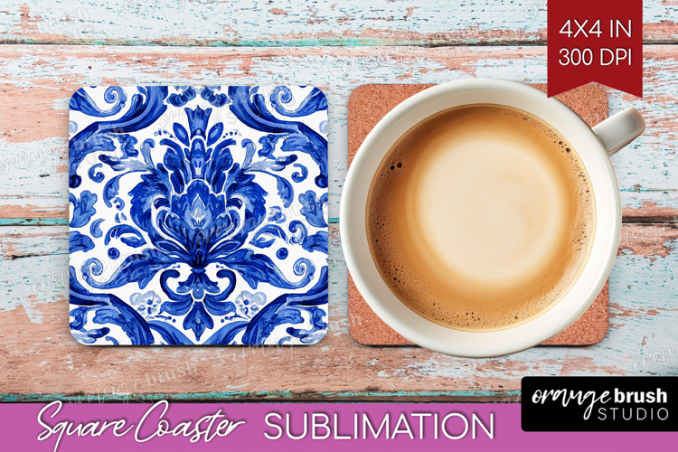 Mediterranean Square Coaster - Italian Tile Coaster PNG