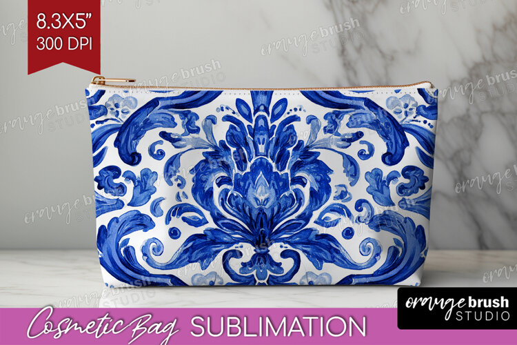 Mediterranean Cosmetic Bag - Italian Tile Makeup Bag PNG example image 1