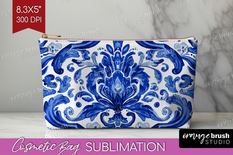 Mediterranean Cosmetic Bag - Italian Tile Makeup Bag PNG