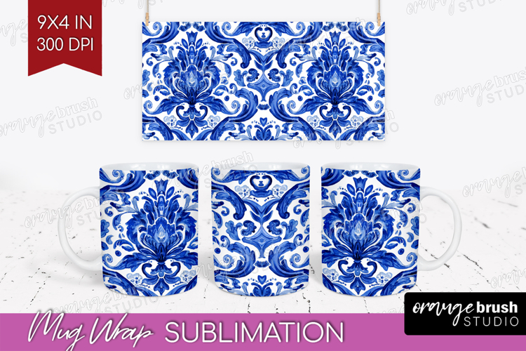 Mediterranean Mug Wrap - Italian Tile Mug PNG Sublimation
