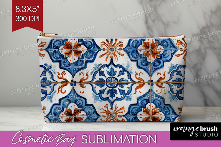 Mediterranean Cosmetic Bag - Italian Tile Makeup Bag PNG
