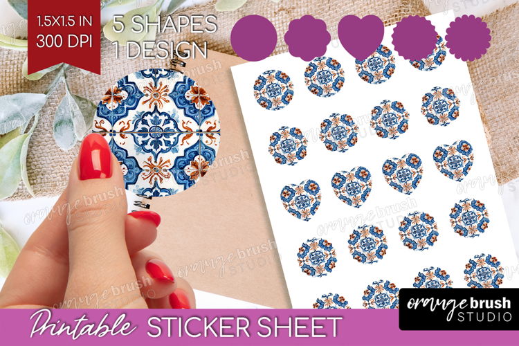 Mediterranean Round Sticker - Italian Tile Printable Sticker