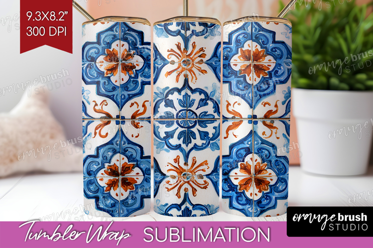 Mediterranean Tumbler Wrap - Italian Tile Tumbler PNG