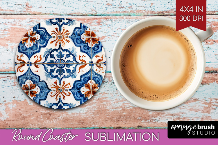 Mediterranean Round Coaster - Italian Tile Coaster PNG