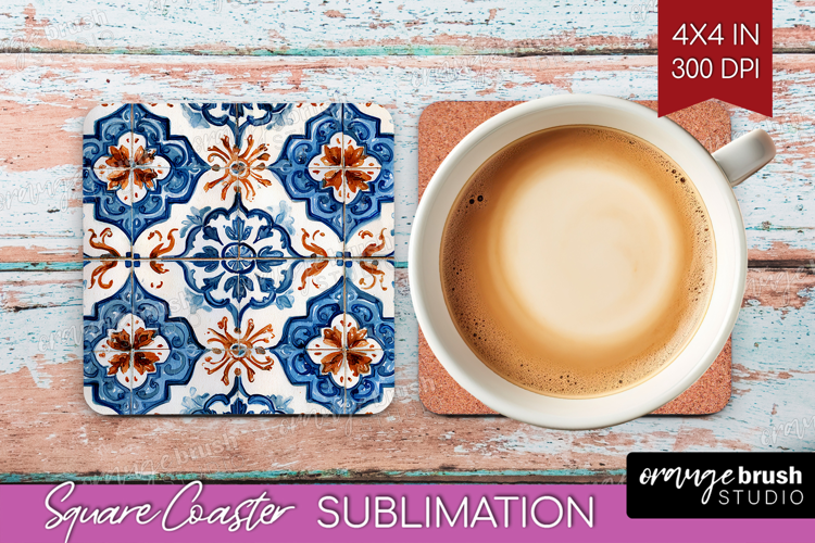 Mediterranean Square Coaster - Italian Tile Coaster PNG