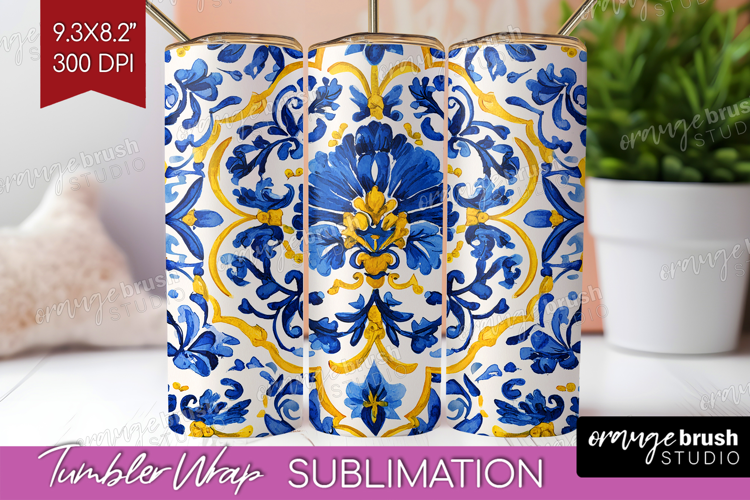 Mediterranean Tumbler Wrap - Italian Tile Tumbler PNG