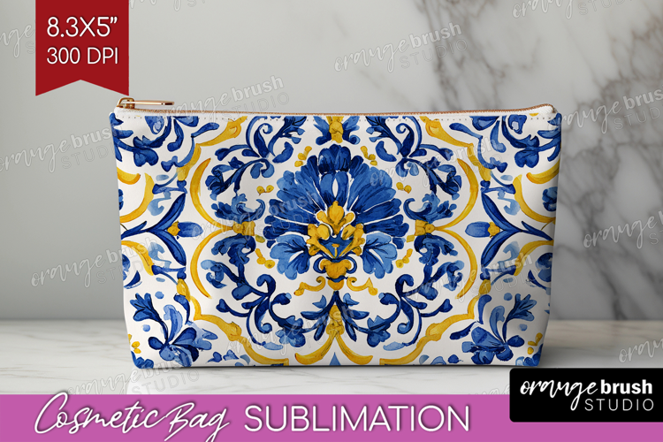 Mediterranean Cosmetic Bag - Italian Tile Makeup Bag PNG