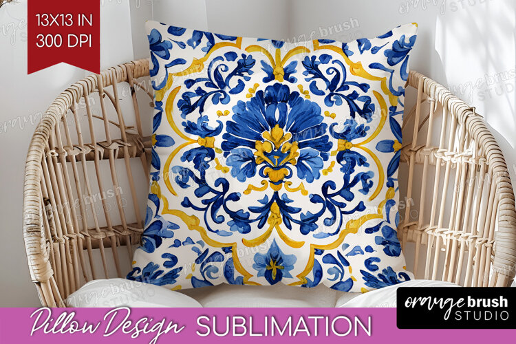 Mediterranean Pillow Sublimation - Italian Tile Pillow Cover example image 1