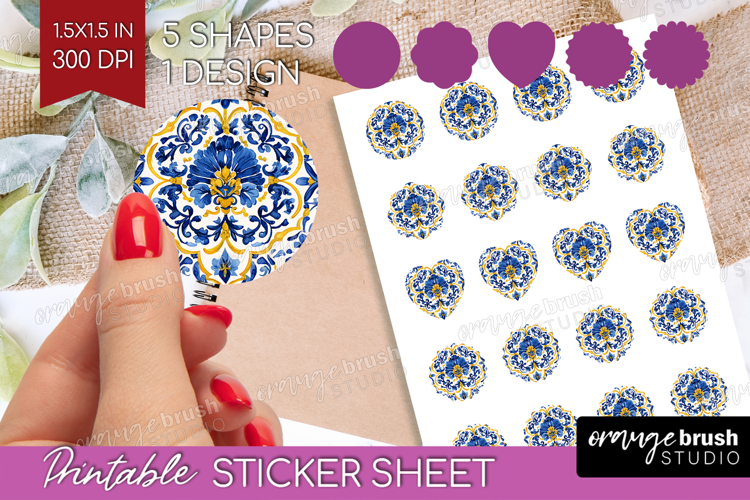 Mediterranean Round Sticker - Italian Tile Printable Sticker