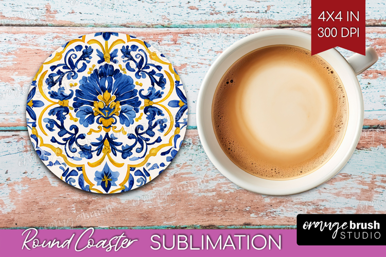 Mediterranean Round Coaster - Italian Tile Coaster PNG