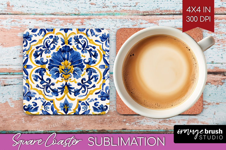 Mediterranean Square Coaster - Italian Tile Coaster PNG