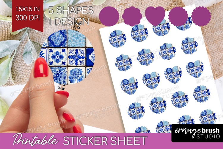 Mediterranean Round Sticker - Italian Tile Printable Sticker