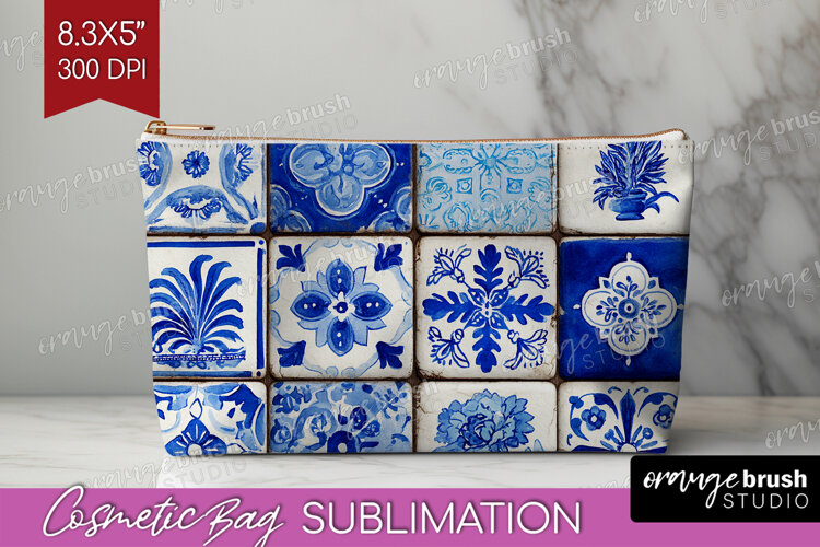 Mediterranean Cosmetic Bag - Italian Tile Makeup Bag PNG example image 1