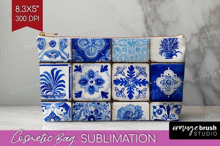 Mediterranean Cosmetic Bag - Italian Tile Makeup Bag PNG