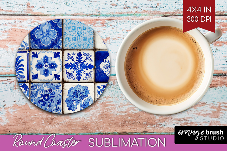 Mediterranean Round Coaster - Italian Tile Coaster PNG