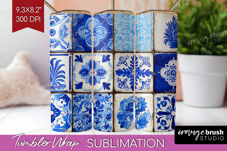 Mediterranean Tumbler Wrap - Italian Tile Tumbler PNG