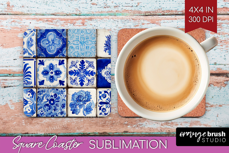 Mediterranean Square Coaster - Italian Tile Coaster PNG