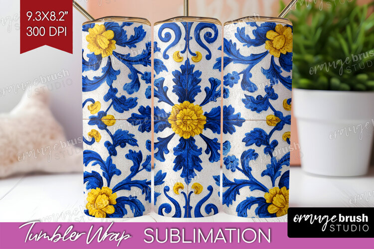 Mediterranean Tumbler Wrap - Italian Tile Tumbler PNG example image 1