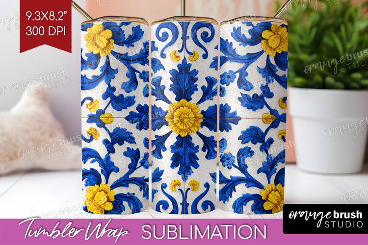 Mediterranean Tumbler Wrap - Italian Tile Tumbler PNG