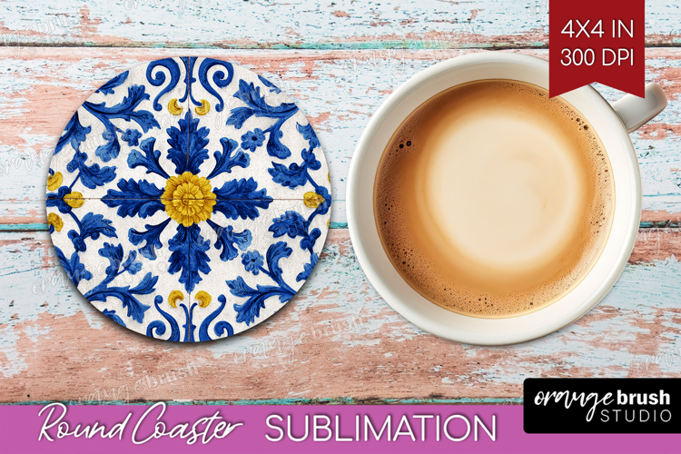 Mediterranean Round Coaster - Italian Tile Coaster PNG