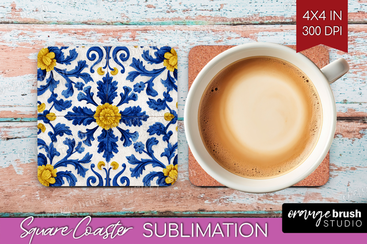 Mediterranean Square Coaster - Italian Tile Coaster PNG