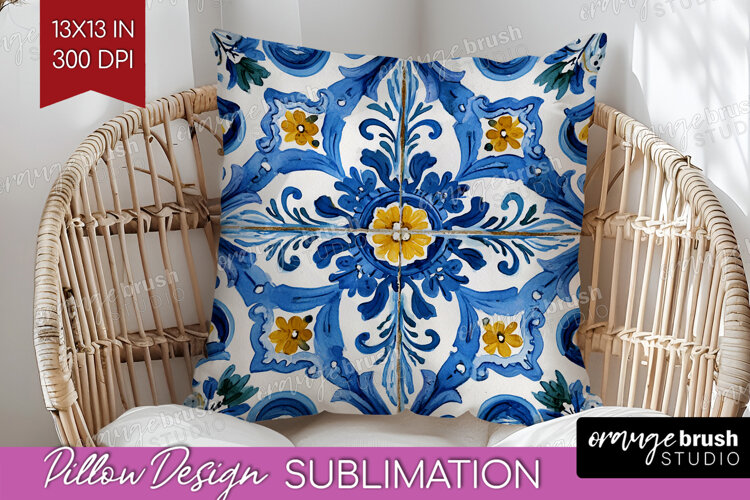 Mediterranean Pillow Sublimation - Italian Tile Pillow Cover example image 1